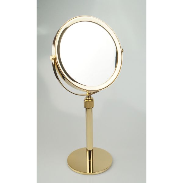 настольное увеличительное поворотное зеркало surya metall 6247/go с круглым основанием 17,5х17,5х39-50 см, золото