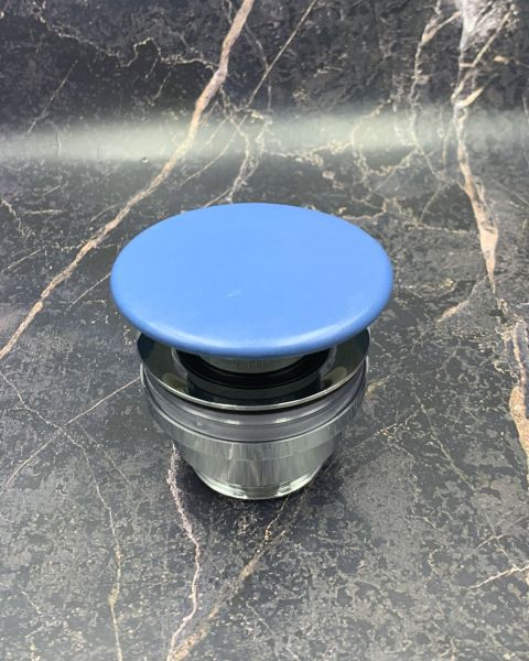 донный клапан click-clack white ceramic mew0609bd с керамической накладкой, синий матовый
