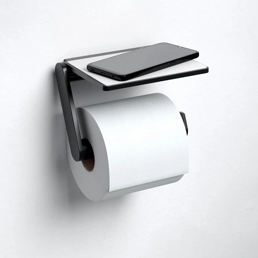 держатель туалетной бумаги keuco plan 14973370000 с полкой для телефона, черный