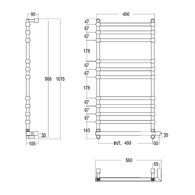 полотенцесушитель электрический margaroli sole 564/11 ts 56411tsobnb box, высота 101.5 см, ширина 56 см, бронза