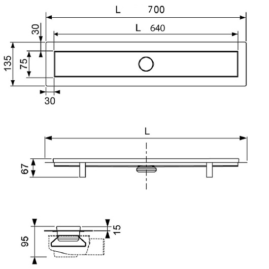 дренажный канал с «сухим» затвором tece tecelinus 15103079 с основой для плитки «tile»/панелью «steel» 700 мм