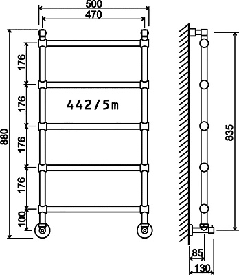 полотенцесушитель водяной margaroli sole 442-5 4424705crn, высота 89.6 см, ширина 50 см, хром