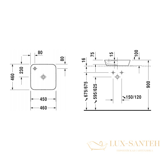 раковина накладная duravit cape cod 2340460000 460х460 мм, белый