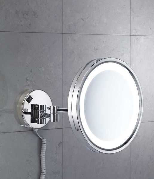 зеркало косметическое gedy vincent 2118(13) настенное круглое (5x) с led подсветкой (кабель и вилка), хром