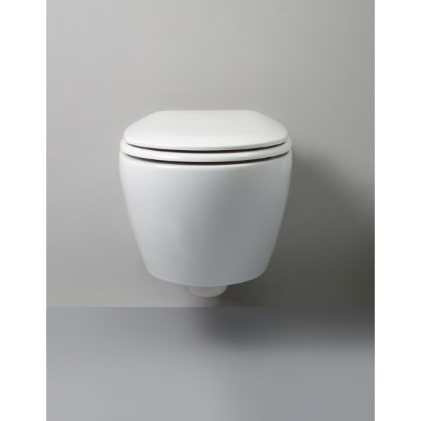 подвесной безободковый унитаз white ceramic basic w020301 с крепежом 50x36x26 см, белый глянцевый