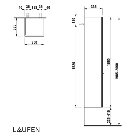 шкаф высокий laufen palace new 4.0202.2.075.475.1 правый, белый глянцевый 