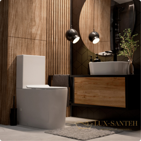 унитаз напольный безободковый aquame aqm1001, в комплекте c сиденьем softclose, горизонтальный выпуск, белый глянцевый