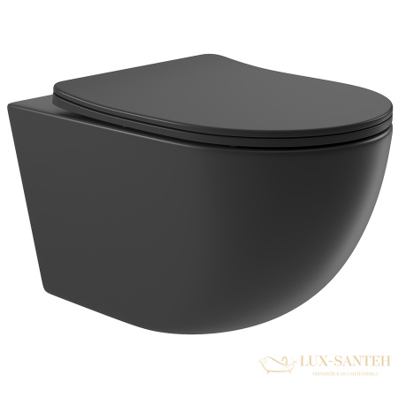 унитаз подвесной aqueduto ovo, ovo0140, 525*360 безободковый, сиденье c микролифтом, черный матовый