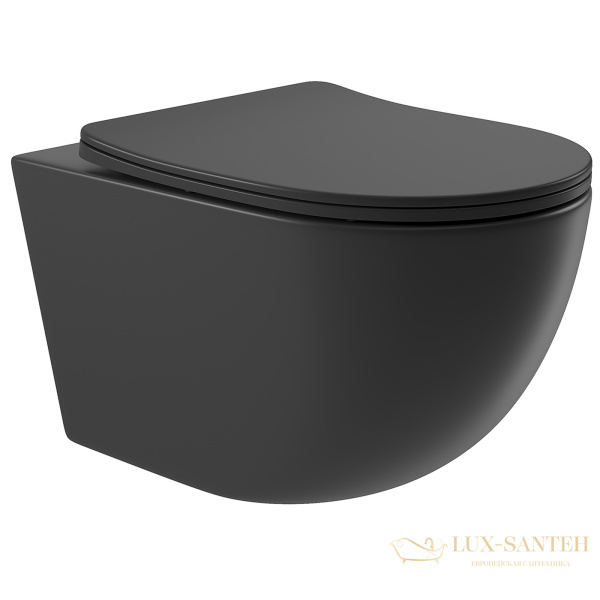 унитаз подвесной aqueduto ovo, ovo0140, 525*360 безободковый, сиденье c микролифтом, черный матовый