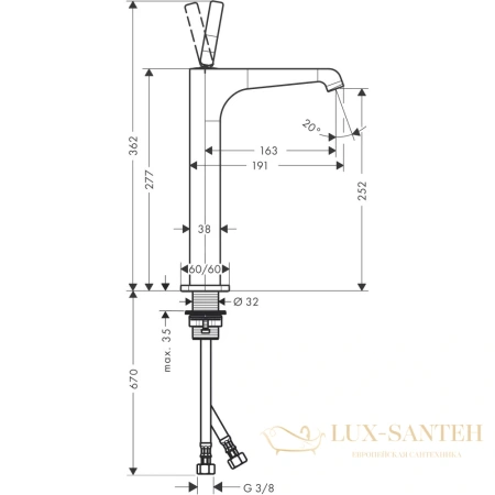 смеситель для раковины 250, axor citterio, 36104000, с донным клапаном, хром