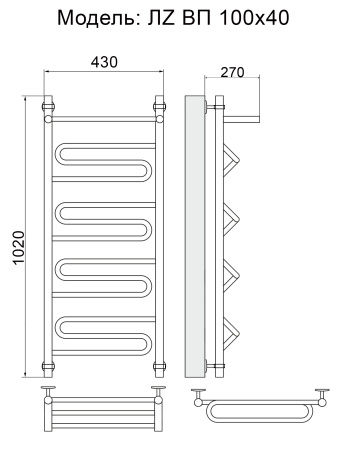 полотенцесушитель ника curve лz вп 100/40, цвет хром