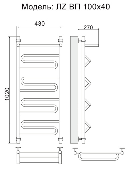 полотенцесушитель ника curve лz вп 100/40, цвет хром