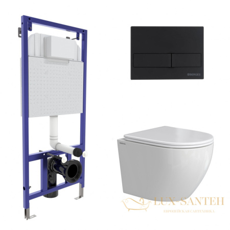 комплект berges  043387: подвесной унитаз okus rimless с системой инсталляции novum 525 и панелью смыва, черный матовый