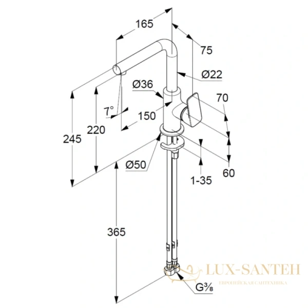 смеситель для раковины kludi pure&style 400240575 без донного клапана, хром