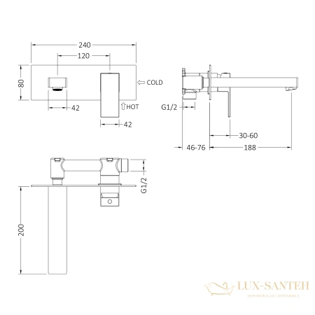 смеситель для раковины встраиваемый timo selene 2071/16sm, белый матовый