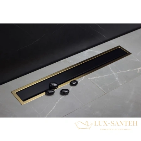 душевой канал bettoserb confluo premium black glass gold line 13100113 300 мм, золотой/черный глянец, золотой/матовый хром