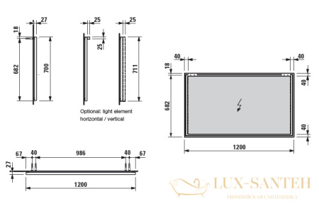 светильник laufen frame25 4.4752.1.900.007.1 1200 мм, хром