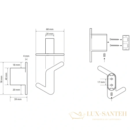крючок bemeta organic 167106200 двойной, для ванны, черный матовый