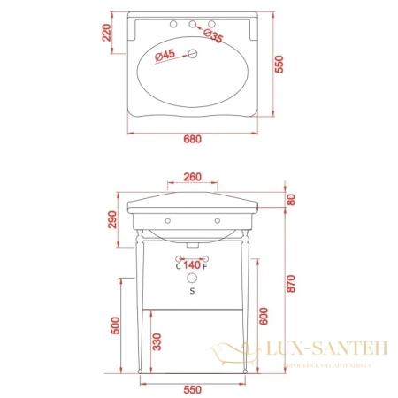 раковина artceram hermitage hel002 01 00 68х55 см, белый