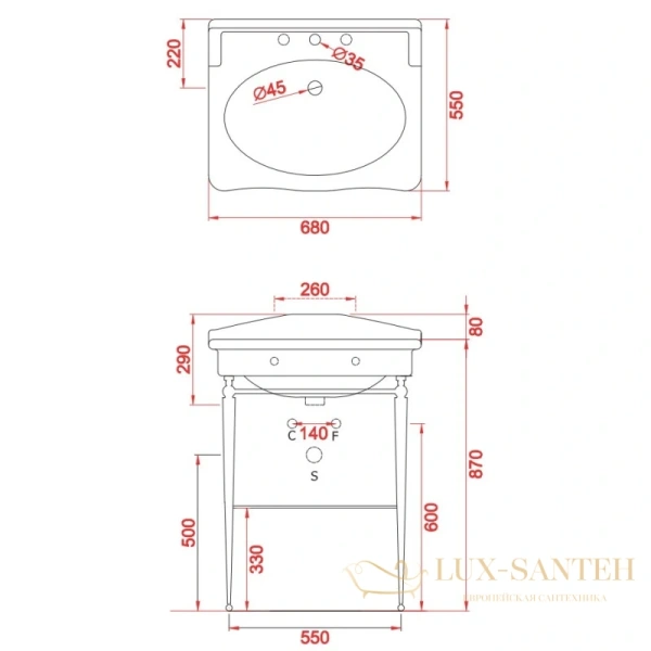раковина artceram hermitage hel002 01 00 68х55 см, белый