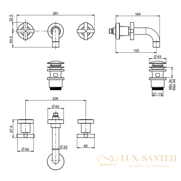 смеситель для раковины встраиваемый, fima carlo frattini maxima, f5321/5cr, излив 150 мм, внешняя часть, с донным клапаном, хром 