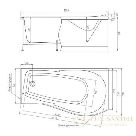 акриловая ванна timo vino vino1590r 150x90 см, белый