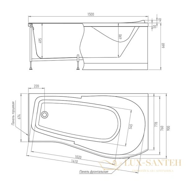 акриловая ванна timo vino vino1590r 150x90 см, белый