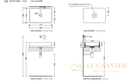раковина flaminia mini 600x400хh130 мм, mwl60, накладная, без перелива, белый глянцевый