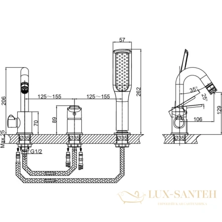 смеситель d&k rhein.marx da1394901 на борт ванны, хром