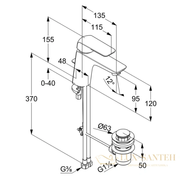 смеситель для раковины kludi ameo xl 410230575 с донным клапаном, хром