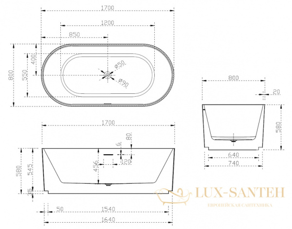 ванна акриловая свободностоящая abber ab9325-1.7, белый глянцевый