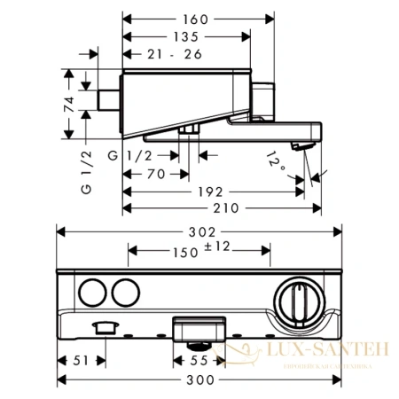 смеситель для ванны с термостатом hansgrohe ecostat select push 13151000, хром