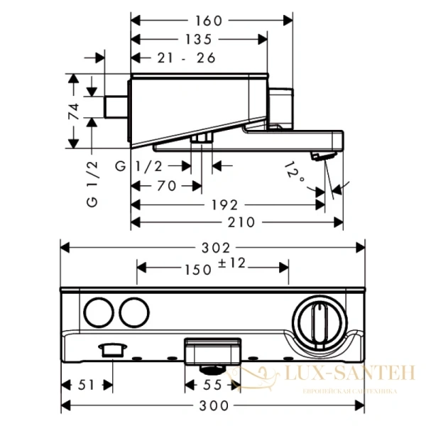 смеситель для ванны с термостатом hansgrohe ecostat select push 13151000, хром