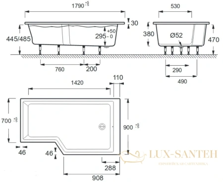 акриловая ванна jacob delafon bain douche neo 180x90 r e6d004r-00