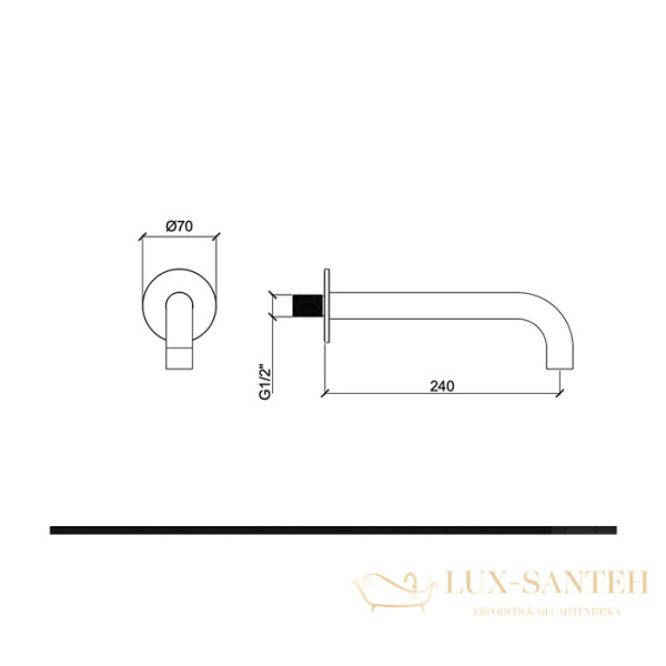 излив для ванны 240 мм, almar 316 collection e098012.316, нержавеющая сталь брашированная
