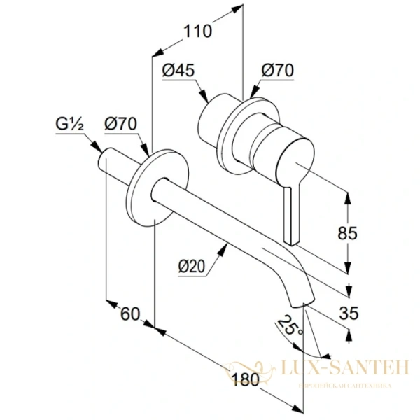 смеситель настенный kludi nova fonte pura 202445315 для раковины - внешняя часть, белый матовый