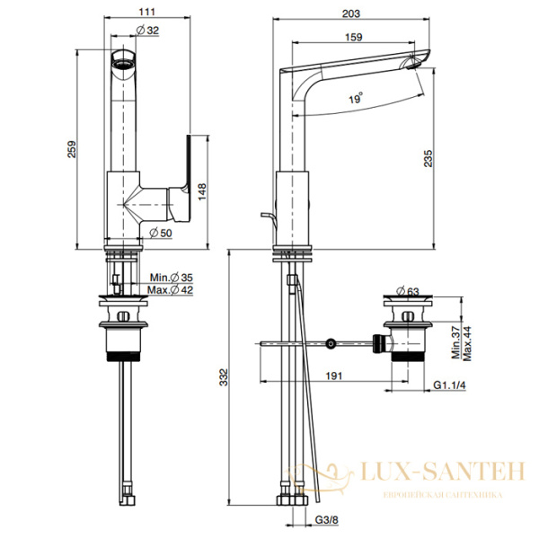 смеситель для раковины, fima carlo frattini mast, f3151fbs, вращающийся излив, с донным клапаном, белый матовый