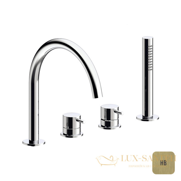 смеситель на борт ванны almar mixers e214006.hb, на 4 отверстия, с душевым комплектом, латунь брашированная pvd