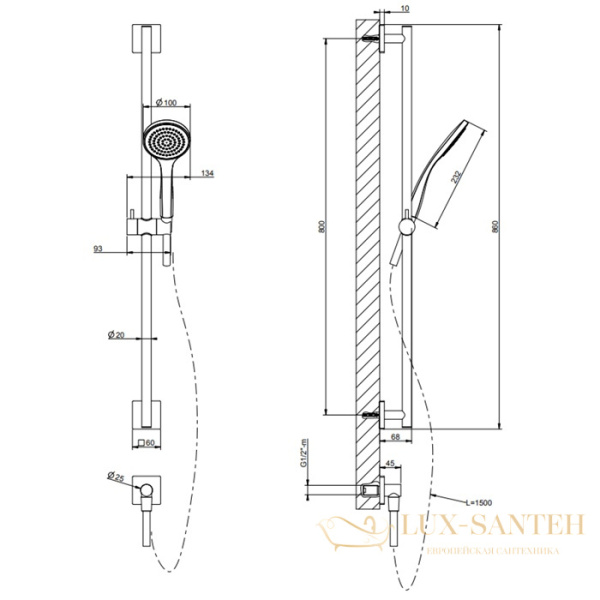 душевой гарнитур gessi rilievo 59242.030, copper pvd