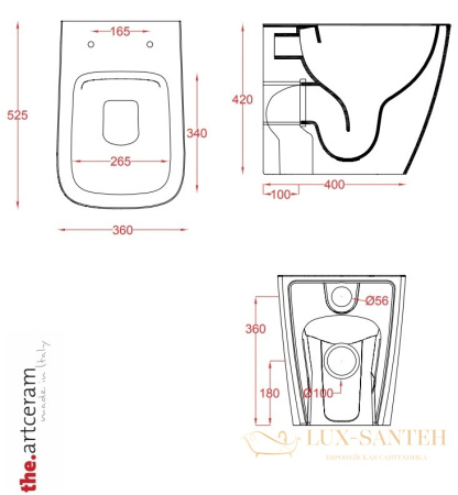 унитаз напольный artceram a16 asv004 41 00 безободковый, серо-коричневый