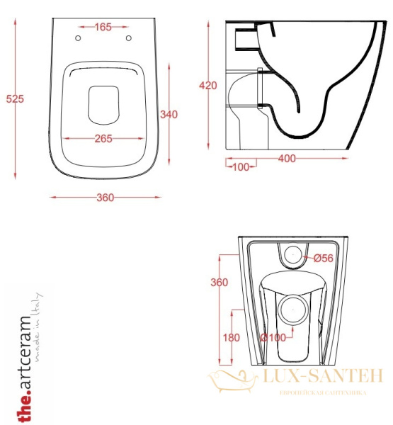 унитаз напольный artceram a16 asv004 41 00 безободковый, серо-коричневый