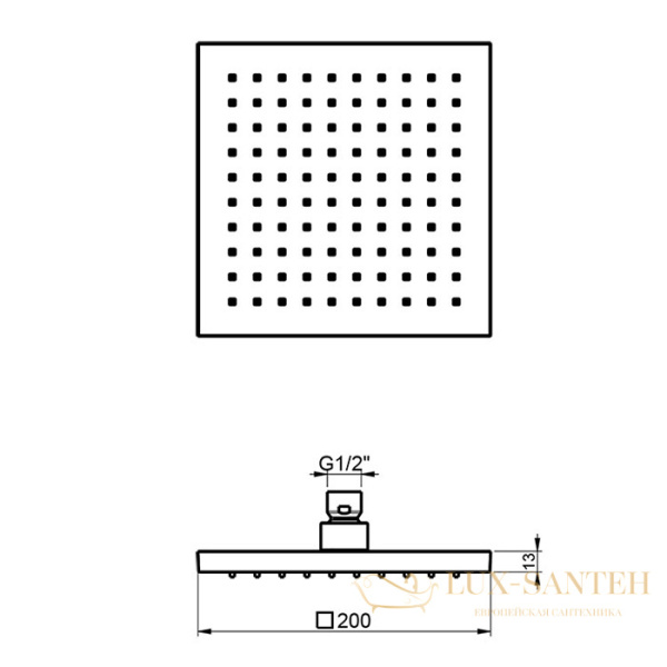 верхний душ 200 мм, almar 316 collection, e044209.316, без кронштейна, нержавеющая сталь брашированная
