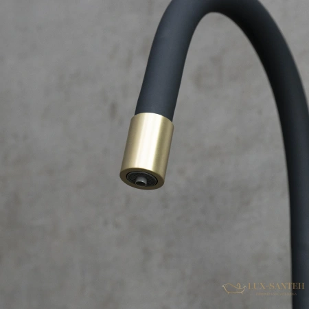 смеситель для кухни lemark expert lm5083lgn-black, с гибким изливом и подключением к фильтру с питьевой водой, золотой/черный