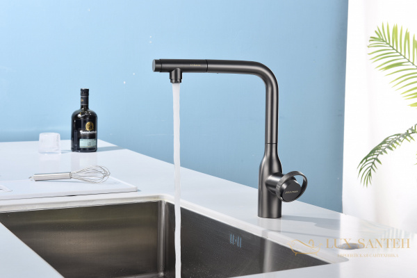 смеситель для кухни под фильтр с выдвижным изливом paulmark urban ur213104-b, беретта в