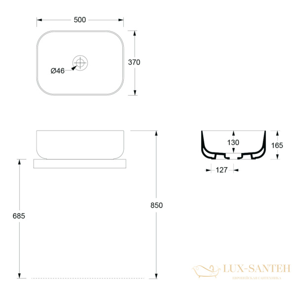 раковина накладная, alice unica, 32190197 мягкий квадрат, 500*370, табаско