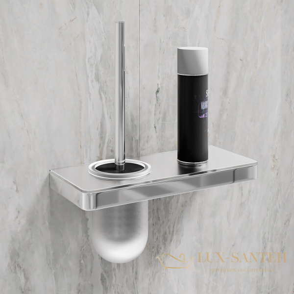 ёршик для унитаза lemark glass line 9761031 с держателем и полкой, хром/белое стекло