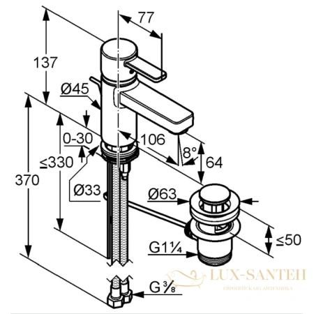 смеситель для раковины kludi zenta 382500575 с донным клапаном, хром