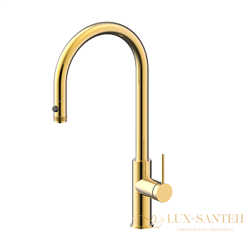 смеситель для кухни под фильтр с выдвижным изливом paulmark galant ga213077-sbg, золото светлое брашированное