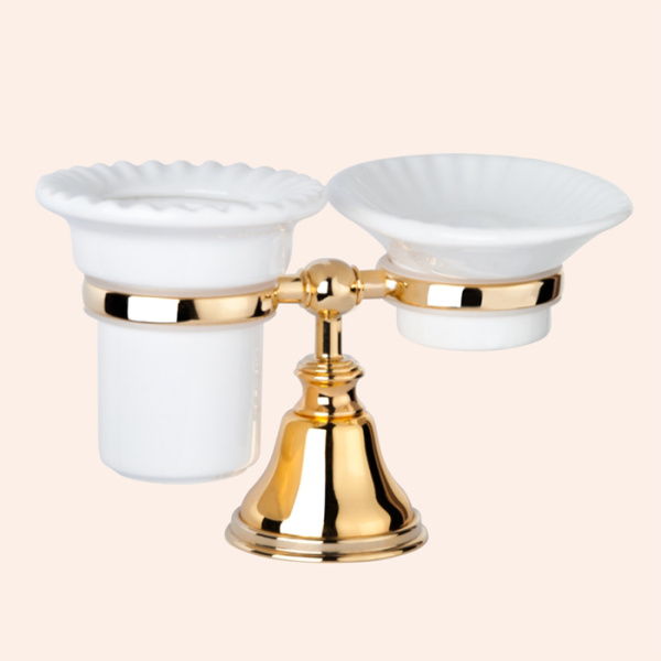 tw harmony 141, twha141oro, настольный держатель с мыльницей и стаканом, керамика (бел), цвет золото