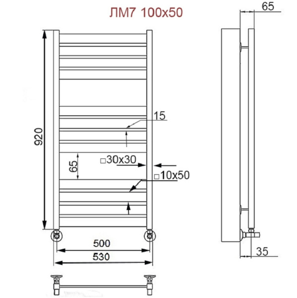 полотенцесушитель ника modern лм-7 100/50 matt antique silver с вентилями (комплект люкс)